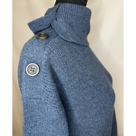 MADEWELL Button Shoulder‎ Turtleneck Wool Blend Blue Sweater Women's XS NWT - Picture 6 of 10